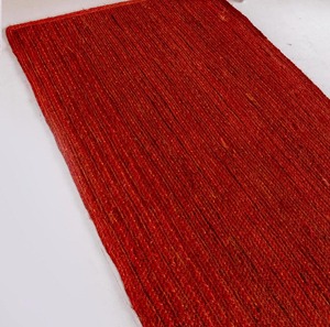 Red Jute Flat Weave Rectangle <b>Rug</b> Eco Friendly Boho Style Living Room Area <b>Rug</b> Solid Color Spot Clean <b>Thin</b> Pile - Product Image 5