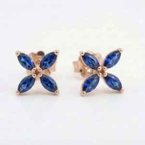 ต่างหูมาร์คีส์แซฟไฟร์แท้ รับรองความแท้ ประดับด้วยแซฟไฟร์สีน้ำเงิน ดีไซน์สวยงาม ตัวเรือนเงินแท้ 925 ชุบทอง 14K เหมาะสำหรับเป็นของขวัญ - Product Image 3