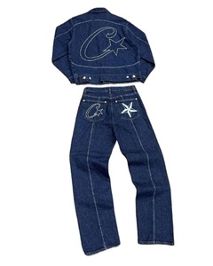 Unisex Winter Solid 100% Cotton Breathable Acid Wash Lightweight 2-in-1 Design Jeans <b>Tracksuit</b> 2-Piece Set Customized Colors - Product Image 3