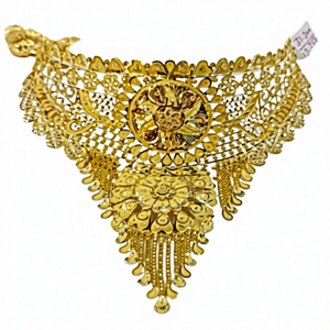 สร้อยคอทองคำแท้ 22k สำหรับผู้หญิง เครื่องประดับงานแต่งงานแบบอินเดียดั้งเดิม ดีไซน์ลายดอกไม้ฉลุลาย สร้อยคอทองคำ - Product Image 1