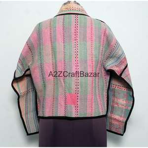 Veste à col roulé boutonnée vintage Kantha faite à la main, réversible, écologique, respirante, à séchage rapide, en coton pur pour femmes, printemps-hiver - Product Image 5