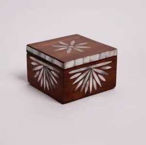 Handcrafted Gray Bone Inlay Floral Jewelry Box Rectangular Wooden Keepsake <b>Chest</b> Luxury Mother of Pearl Style <b>Storage</b> Organizer - Product Image 2