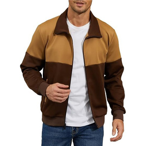<b>Men's</b> Color Blocking <b>Racer</b> <b>Jacket</b> Stand Collar Zipper Closure Windproof Sporty Style Autumn Wear Polyester Material - Product Image 2