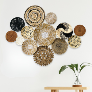 Set Mix 9 PCS Decoración de pared 100% Cestas de algas marinas vietnamitas hechas a mano para decoración del hogar Cesta colgante de pared Estilo bohemio africano - Product Image 6