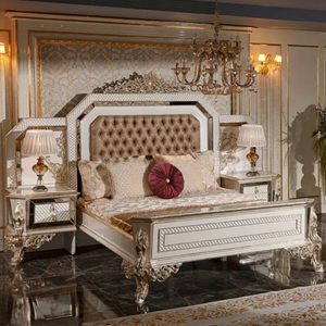 Ensemble de chambre à coucher de luxe en bois de mahogany massif, taille King, style européen moderne, meubles sculptés pour appartement, fabriqué en Indonésie, livraison gratuite - Product Image 1