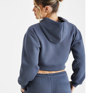 Ensemble de survêtement 2 pièces pour femme, haut court à capuche et pantalon de jogging long, couleur unie, en molleton, décontracté, toutes saisons, coupe ample - Product Image 4