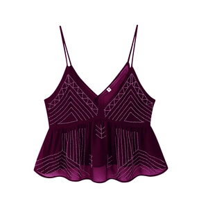 Blusa sin mangas con cuello en V y bordado de cuentas para mujer, blusa con tirantes, ropa de verano, tops para mujer - Product Image 6