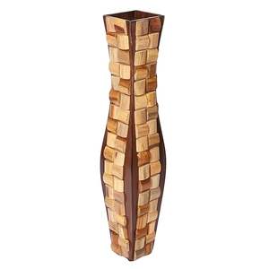 Vase en bois artisanal, haut, décoratif, design mosaïque en bois massif, style moderne rustique, pièce maîtresse pour l'intérieur du salon - Product Image 4