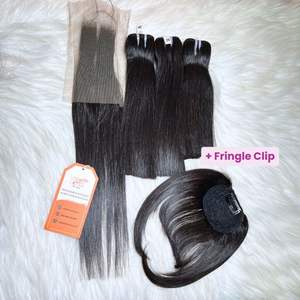 Extensions de cheveux humains bruts vierges 100% bon marché Paquets de franges complets avec fermeture Fournisseur de cheveux vietnamiens Noir naturel - Product Image 3