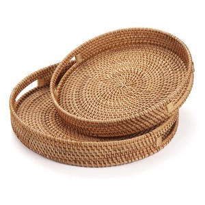 Natural Premium Quality Round Rattan Wicker Trays <b>Cheap</b> Price Wholesale From Vietnam - Product Image 1
