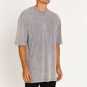 เสื้อยืดแขนสั้นสีเทาฟอกทรงโอเวอร์ไซส์สำหรับผู้ชาย สีพื้น คอโอ ผ้าเจอร์ซีย์คอตตอน สไตล์ลำลอง - Product Image 5