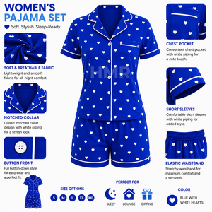 Conjunto de Pijama de Manga Corta con Estampado de Corazón Azul de la Hermandad HMR, 2 Piezas, Ropa de Dormir de Algodón, Estilo Clásico, Verano - Product Image 6