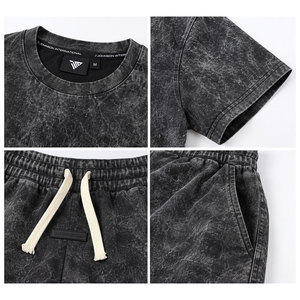 Ensemble T-shirt et short délavé pour homme, tenue décontractée d'été deux pièces, streetwear personnalisé, vêtements en coton, vente en gros, usine de vêtements - Product Image 4