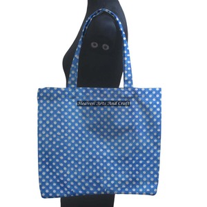 Sac fourre-tout carré en coton indien fait à la main sac de plage Jhola avec bloc imprimé court pour le shopping - Product Image 1