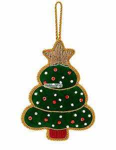 Ornement de Noël rouge fait main, décoration artisanale en coton perlé, décoration pour arbre de Noël, arbre de Noël rouge perlé. - Product Image 3
