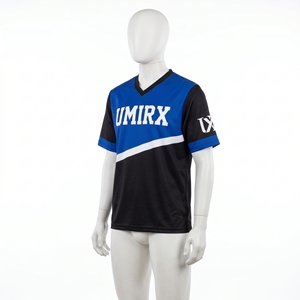 UMIRX INDUSTRIES Haut de sport personnalisé à manches courtes et col en V pour le basketball, sublimé, avec nom d'équipe, numéro et logo, pour l'échauffement avant le match, 100% polyester - Product Image 4