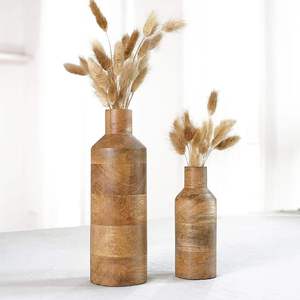 Vase de table en bois fait main, brun poli, pot à fleurs décoratif, vase à bourgeons pour mariage et décoration intérieure - Product Image 3