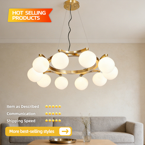 Modern Luxury Gold Ring Magic Bean Chandelier Milky White Glass Ball Pendant <b>Light</b> for Living Room <b>Dining</b> Room Bedroom - Product Image 5