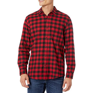 Camisas de Franela a Cuadros Rojas y Negras Clásicas para Hombre, Manga Larga, Cuello con Botones, Algodón, Estilo Casual, Venta al Por Mayor de Fábrica 2025 - Product Image 1