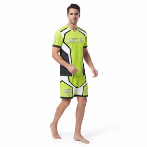 Camiseta de Fútbol Sublimada Personalizada para Hombre, Cuello en V, Manga Corta y Pantalones Cortos, 100% Poliéster, Corte Atlético, Ropa Deportiva para Adultos - Product Image 4