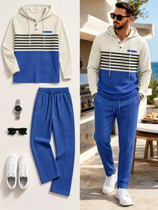 TRIBON SPORTS Chándal de Forro Polar Azul con Capucha para Hombre, Largo, Informal, para Otoño, Transpirable, de Poliéster y Algodón, Corte Regular, Cierre de Cremallera - Product Image 4