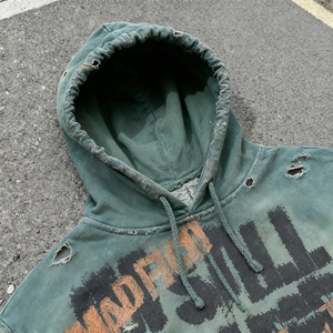 Sudadera con capucha deportiva Nesta, fabricada con tejido de algodón de 500 g/m², estilo oversize unisex, con cremallera, lavado ácido, estampado de tinta blanca y pedrería. - Product Image 3