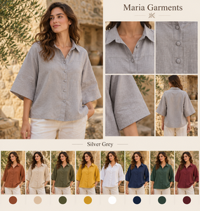 Conjunto de 2 Piezas para Mujer, Blazer de Lino y Algodón y Pantalones Anchos, Manga 3/4, Estilo Casual, Holgado - Product Image 3