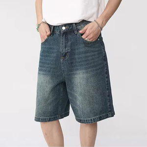 Shorts en jean décontractés pour hommes, coupe ample, vintage, délavés, extensibles, avec logo personnalisé, couleur unie, tendance été - Product Image 2