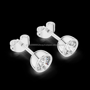 Pendientes de Botón de Oro Sólido de 10K con Moissanita, Lujosos y Elegantes, Joyería Étnica Infantil Hipoalergénica de Alta Calidad al por Mayor - Product Image 5