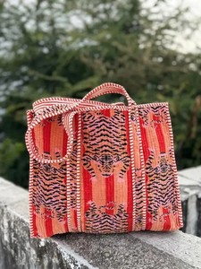 Women's Beach Velvet Handbag Indian Tiger Printed Quilted Shoulder <b>Bag</b> - Product Image 1