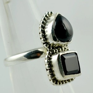 Black Onyx <b>Ring</b> 925 Sterling <b>Silver</b> Handmade Boho <b>Statement</b> Promise <b>Ring</b> for Women, July Birthstone, Dual Stone Jewelry - Product Image 1