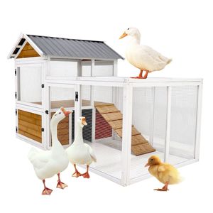 Poulailler et enclos à lapins en bois de 77 pouces pour l'extérieur, avec nichoir en PVC imperméable, jaune - Product Image 1