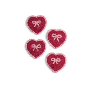 Sous-verres perlés de haute qualité en forme de cœur avec motif nœud rose, tapis et supports perlés, sous-verres perlés pour verres à vin, artisanat - Product Image 1