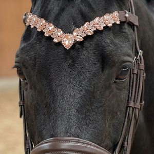 Cabezalera de Cuero de Lujo para Caballo, con Cristales Marquise Color Champán, Forma de V, Cosida a Mano, Personalizable, para Doma y Adornos Ecuestres - Product Image 1