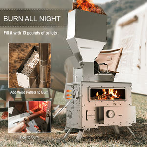 Estufa Portátil de Pellets con Chimenea de Acero Inoxidable 304 para Tiendas de Campaña Cálidas al Aire Libre, Ideal para Campamentos de Invierno y Aventuras al Aire Libre - Product Image 5