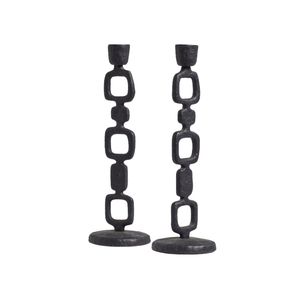 Ensemble de 2 bougeoirs coniques en fer forgé à la main avec finition thermolaquée pour accentuer un couloir ou une table à manger - Product Image 1