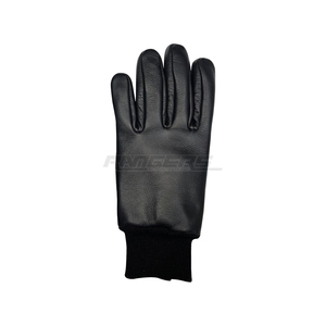 Black Genuine Leather <b>Gloves</b> Rib Cuff Wrist Length <b>Warm</b> Soft Plain Style Daily Use Winter Outdoor <b>Gloves</b> For Men - Product Image 3
