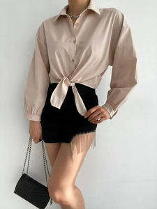 Chemisiers d'été beiges à manches courtes pour femmes de qualité supérieure, décontractés, anti-UV, en tissu fin, confortables - Product Image 4