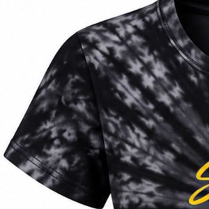T-shirt décontracté en coton noir et gris tie-dye avec imprimé graphique jaune, manches courtes, col rond, pour femme, tendance été - Product Image 2