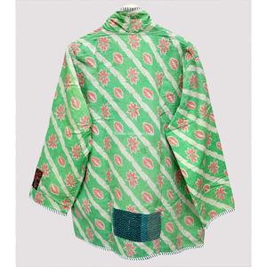 เสื้อแจ็คเก็ตเบลเซอร์พิมพ์ลายดอกไม้สำหรับผู้หญิง ปกคอปกพับได้ สีเขียว-น้ำเงิน แต่งขอบตัดกัน เสื้อโค้ทสำหรับฤดูใบไม้ผลิ - Product Image 6