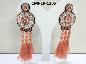 Handmade Custom Bohemian Style Seed Beaded Tassel Dangle <b>Earrings</b> Fashion Jewelry <b>Stud</b> <b>Earrings</b> with Pearl Main Stone - Product Image 4