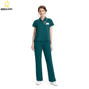 ชุดยูนิฟอร์มแพทย์สำหรับผู้หญิง - เสื้อโปโลแบบครอปติดซิปด้านหน้าและกางเกงขายาวทรงตรงพร้อมกระเป๋า 8 ช่อง ดูแลรักษาง่าย - Product Image 1