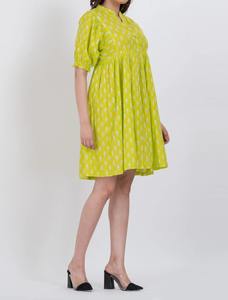 Vestido Mini de Algodón de Primera Calidad para Mujer, con Estampado de Ancla Verde, Mangas Abullonadas, Transpirable y Ligero, Disponible para la Venta - Product Image 6