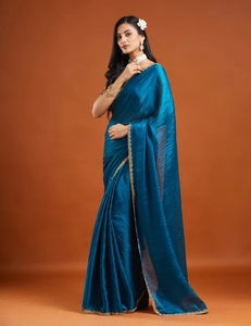 Sari réversible en soie mélangée douce, sans plis, avec chemisier non cousu, idéal pour les mariages d'automne – Collection KV Self Design - Product Image 3