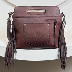 Bolso bandolera de cuero genuino con flecos hechos a mano a precios al por mayor de fabricante para bolsos de mano con asa superior de piel de vaca para mujer - Product Image 5