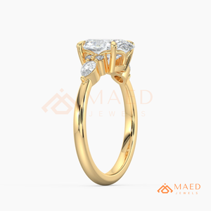 Gold Oval Cut Moissanite Ring Leaf Accent Engagement Ring Elegant Bridal Jewelry for Women Gift - Product Image 6