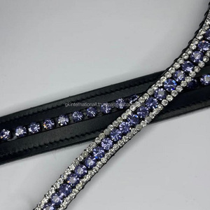 Banda de cuero negro con cristales de diamante púrpura de 3 filas, banda para cejas de caballo acolchada, suministro al por mayor, accesorios de caballo, personalización disponible - Product Image 5