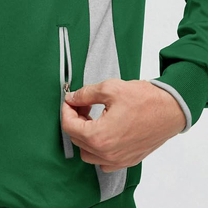 Men's Green Fleece Tracksuit Full Zipper Sporty Sweatshirt and <b>Pants</b> Set with Gray Panels Breathable Regular Fit Winter Wear - Product Image 4
