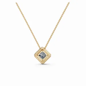 Pendentif Diamant Éternel Halo en Or Jaune 18 carats, Tailles Ronde et Princesse, pour Femme, Collier de Fiançailles, Mariage et Soirée - Product Image 4