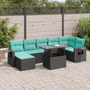 Set di divani da giardino in polyrattan nero da 8 pezzi con cuscini, mobili da esterno - Product Image 1